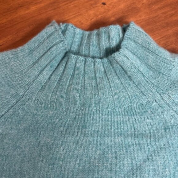 ANN TAYLOR LOFT 100% CASHMERE MOCK NECK SWEATER CRISP TEAL HEATHER $129 M - Picture 5 of 7